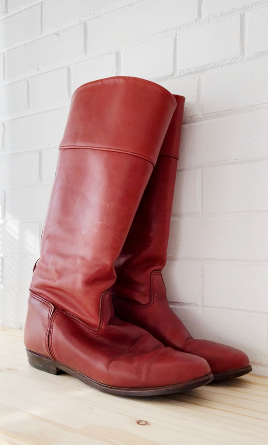 Red Leather Boots | Size W. 8